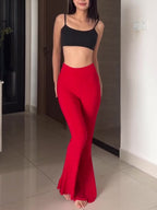 Three-piece Red Ruffled Halterneck Pants Suit