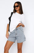 Street-style Washed Workwear Women's Denim Straight-leg Shorts