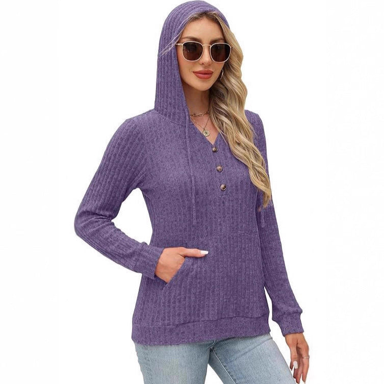 Einfarbiger, langärmeliger Hoodie aus gebürstetem Bedford-Cord-Pullover