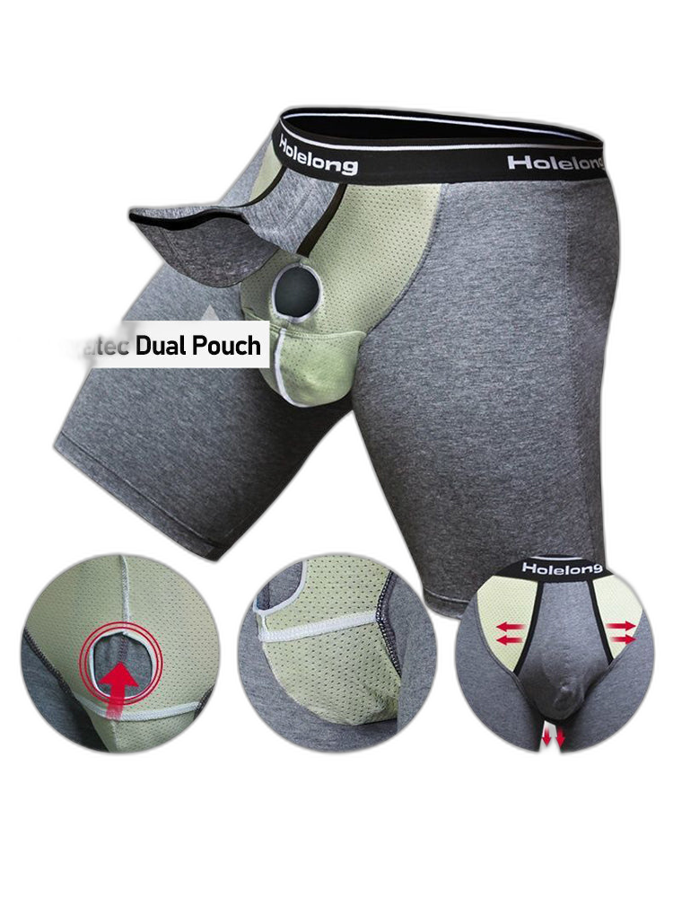 Dual Pouch Men's Long Legs Sports Boxer Briefs