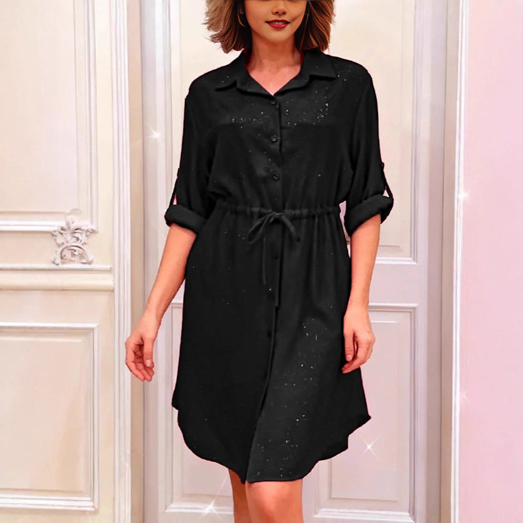 Elegant Dusting Commuter Single-Breasted Multi-Button Solid Color Dress