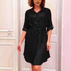 Elegant Dusting Commuter Single-Breasted Multi-Button Solid Color Dress