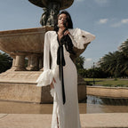 Elegant High-waist V-neck Long-sleeve Split Dress