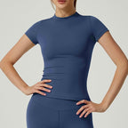 Crew-neck, Form-fitting, Quick-drying, Breathable, Shaping, Stretchy Sports Yoga Short-sleeve Top