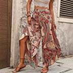 Vintage-style Artistic Collage Polyester Skirt-trousers Casual Pants Wide-leg Pants
