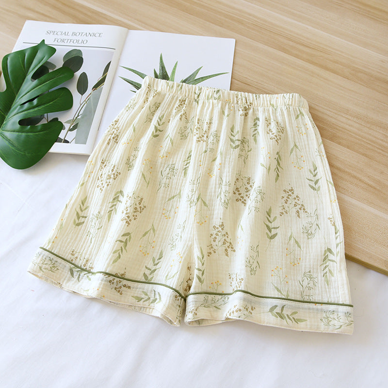 Summer Pure Cotton Gauze Thin Loose Home Shorts