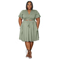 Women's New Arrival Ruffled Sleeve Lace-up Short Skirt With Pockets V-neck Plus-size Skirt Set