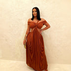 Solid-color Tube Top Hollow-out Sheer Mesh Long Dress For Women