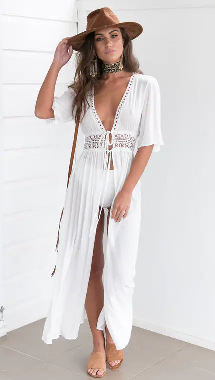 Lace Trim Tie Cardigan – Women’s Bikini Beach Cover Up