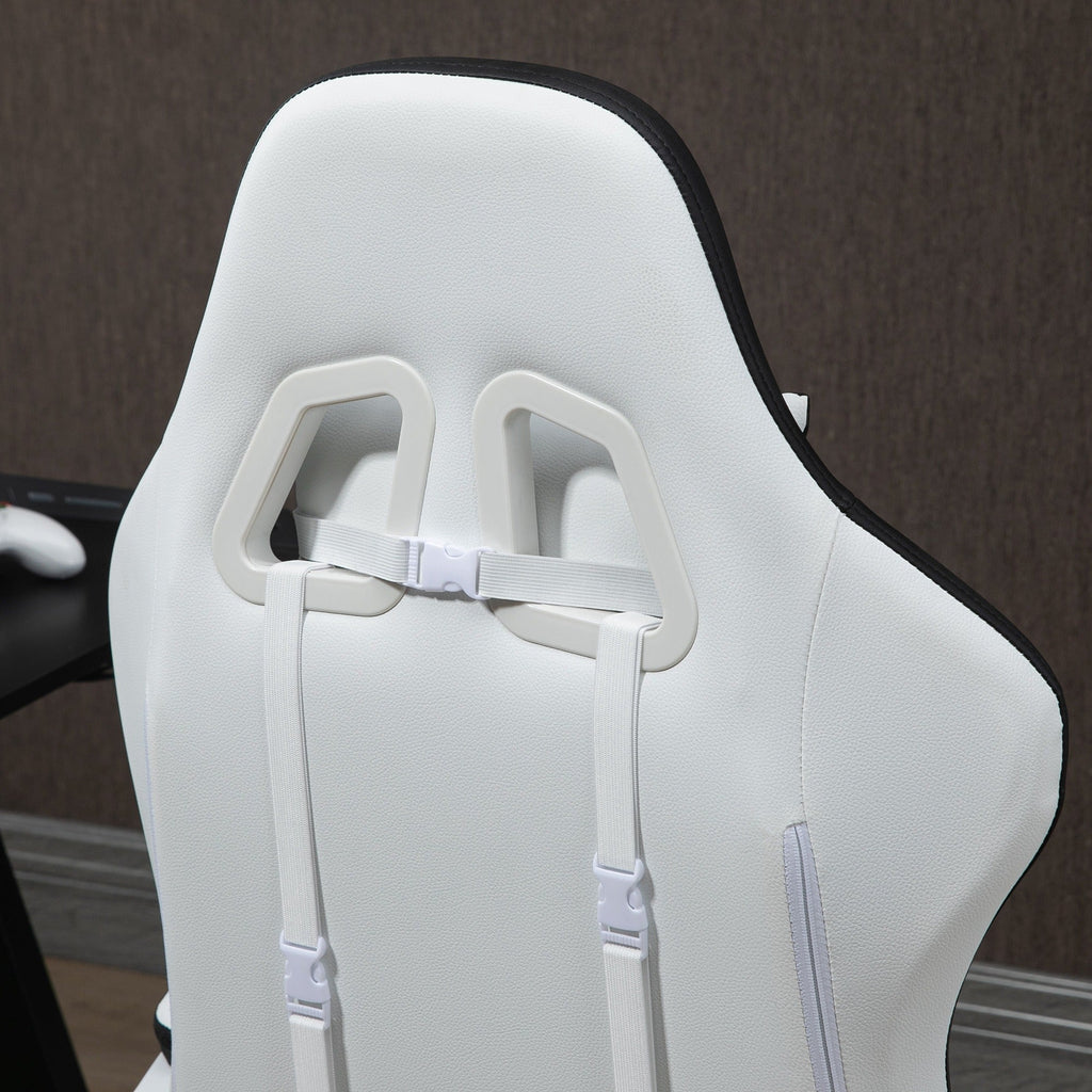 Vinsetto Computer Gaming Chair, PU Leather Desk Chair with Footrest, Swivel Task Chair with 135\'c2\'b0 Reclining Back and Lumbar Support, PC Chair for Adults, White and Black