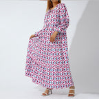 Geometric printed bubble sleeve dress