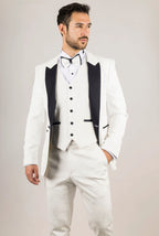 AK-24 - Men's White 3 Piece Velvet Wedding Tuxedo Suit