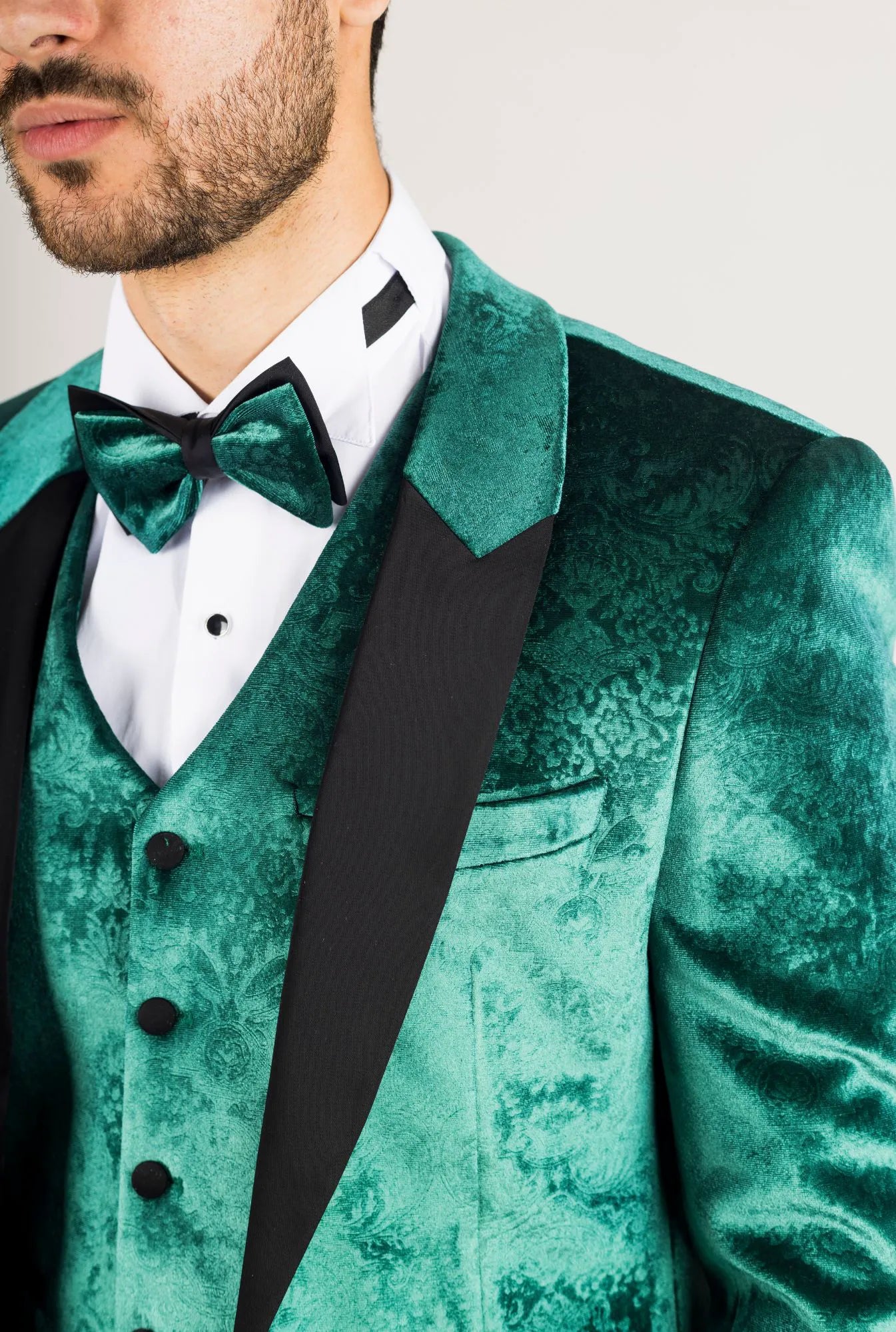 AK-25 - Men's Green 3 Piece Velvet Wedding Tuxedo Suit