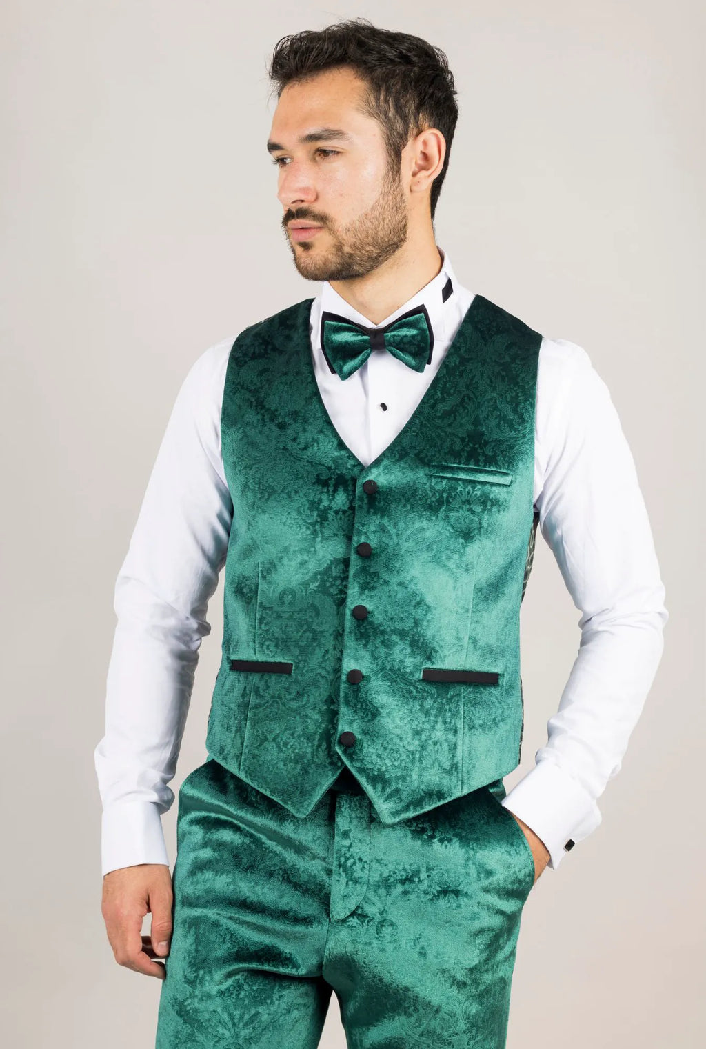 AK-25 - Men's Green 3 Piece Velvet Wedding Tuxedo Suit