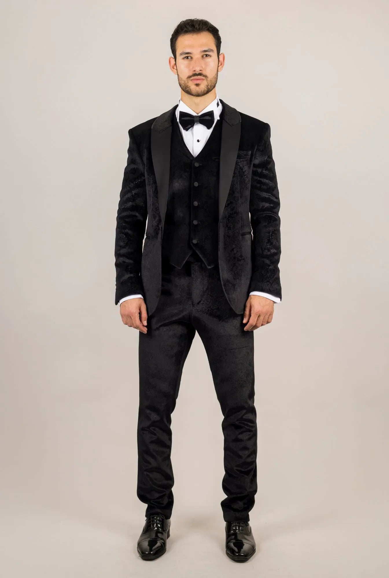 AK-26 - Men's Black 3 Piece Velvet Wedding Tuxedo Suit