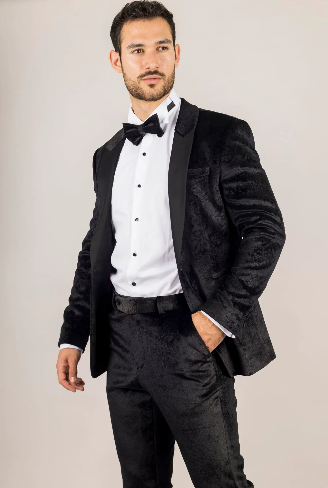AK-26 - Men's Black 3 Piece Velvet Wedding Tuxedo Suit