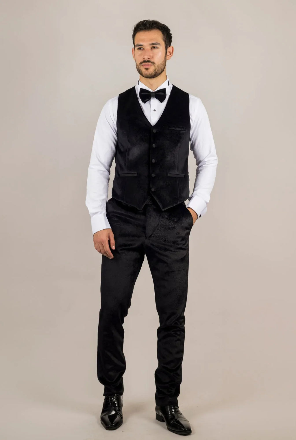 AK-26 - Men's Black 3 Piece Velvet Wedding Tuxedo Suit
