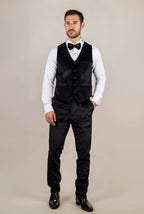 AK-26 - Men's Black 3 Piece Velvet Wedding Tuxedo Suit