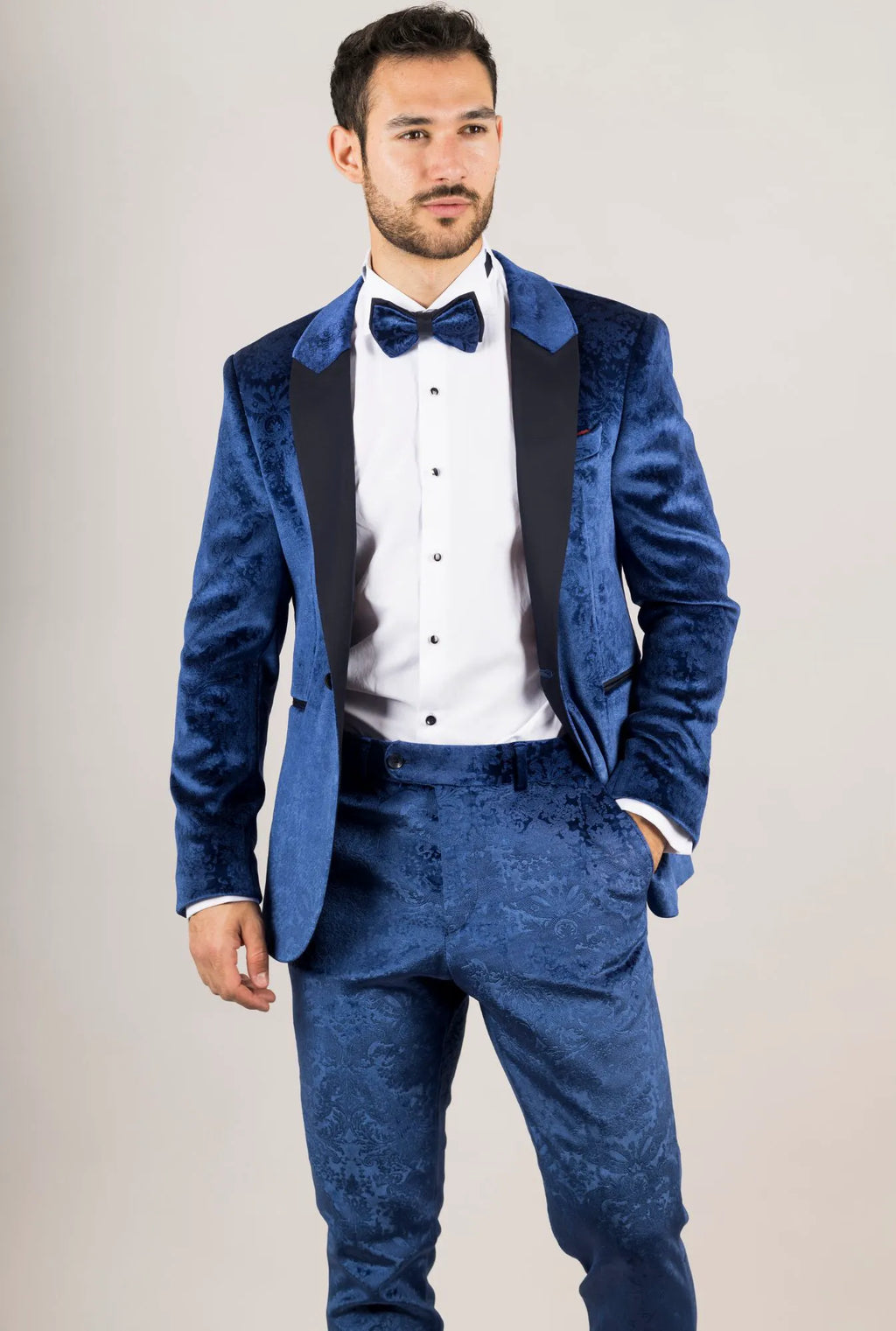 AK-27 - Men's Blue 3 Piece Velvet Wedding Tuxedo Suit