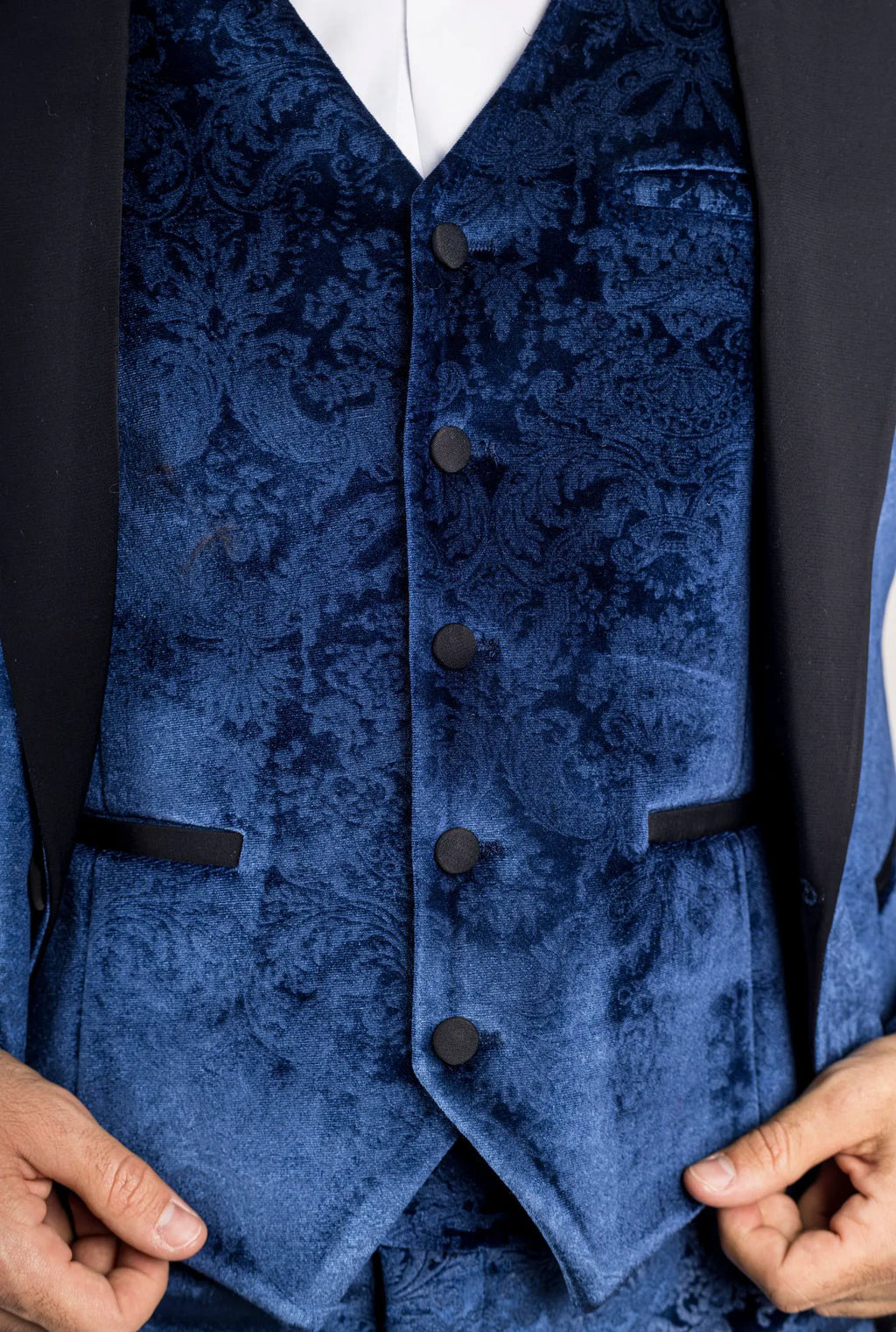 AK-27 - Men's Blue 3 Piece Velvet Wedding Tuxedo Suit