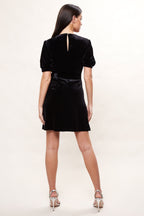Louche Alya Velvet Diamante Buckle Mini Dress - Black