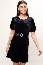 Louche Alya Velvet Diamante Buckle Mini Dress - Black