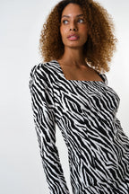 Anala Zebra Print Long Sleeve Mini Dress