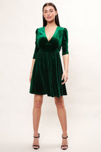 Annalise Velvet V Neck Fit And Flare Mini Dress - Green