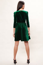 Annalise Velvet V Neck Fit And Flare Mini Dress - Green