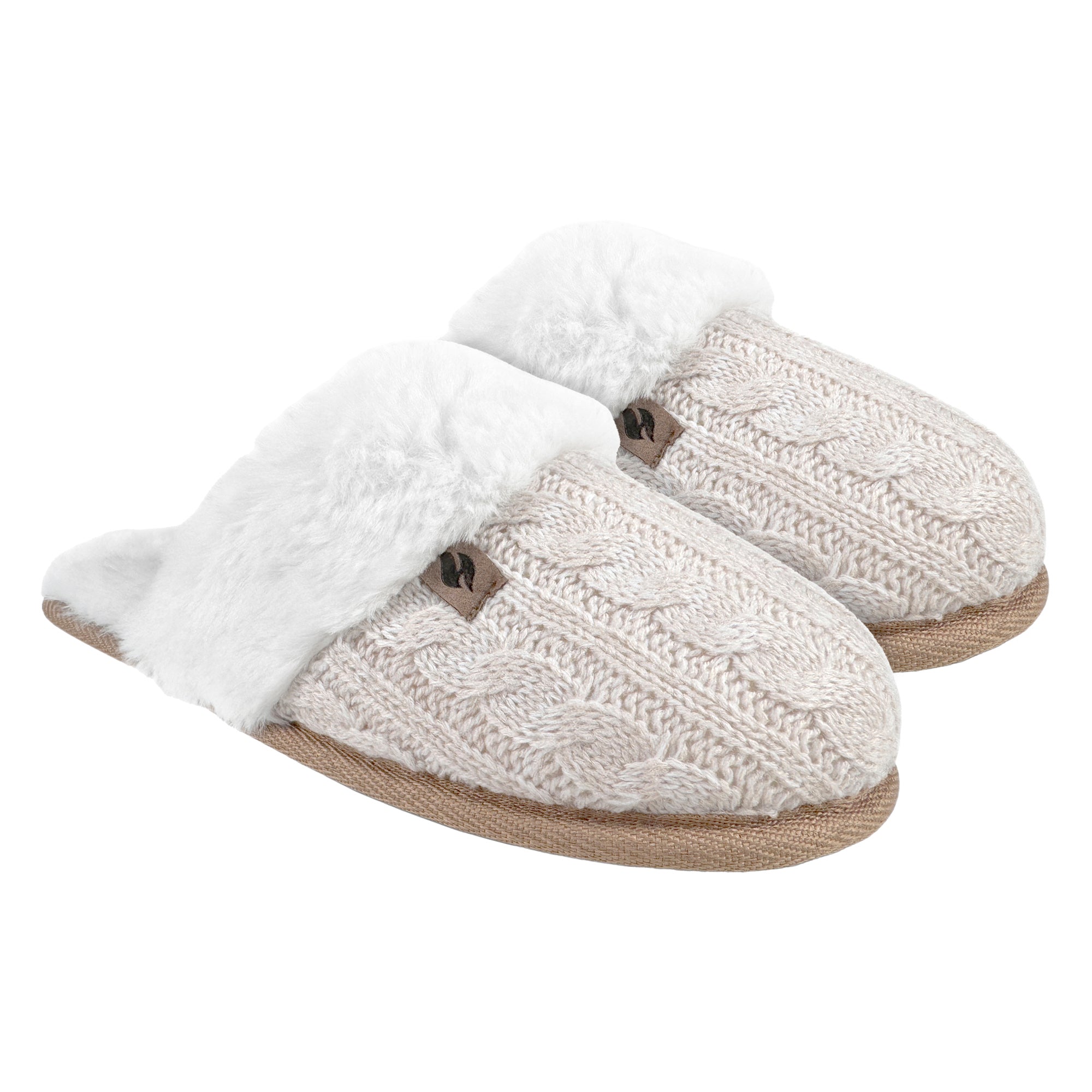 Ladies Cable Knit Faux Fur Thermal Winter Slippers