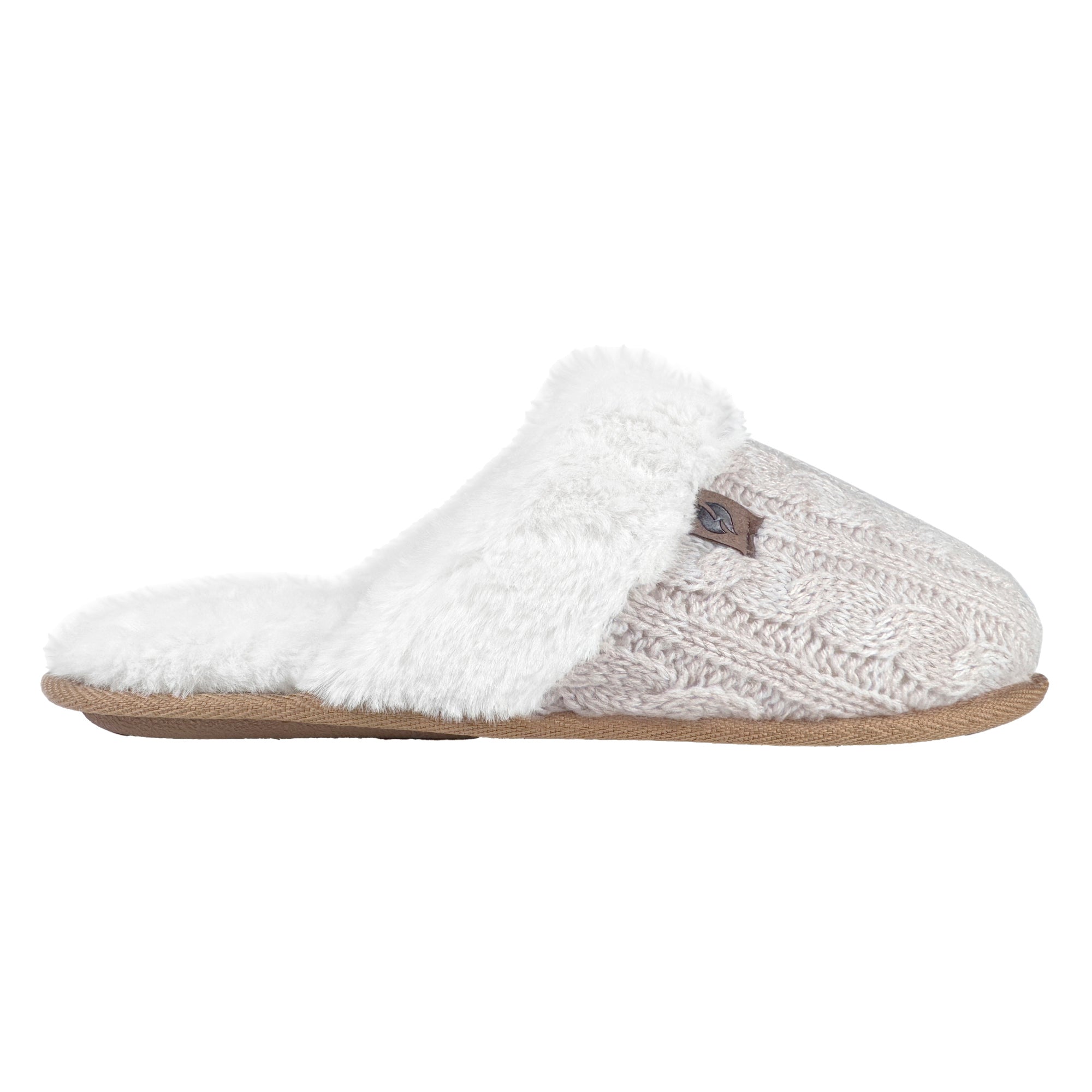 Ladies Cable Knit Faux Fur Thermal Winter Slippers