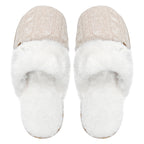 Ladies Cable Knit Faux Fur Thermal Winter Slippers