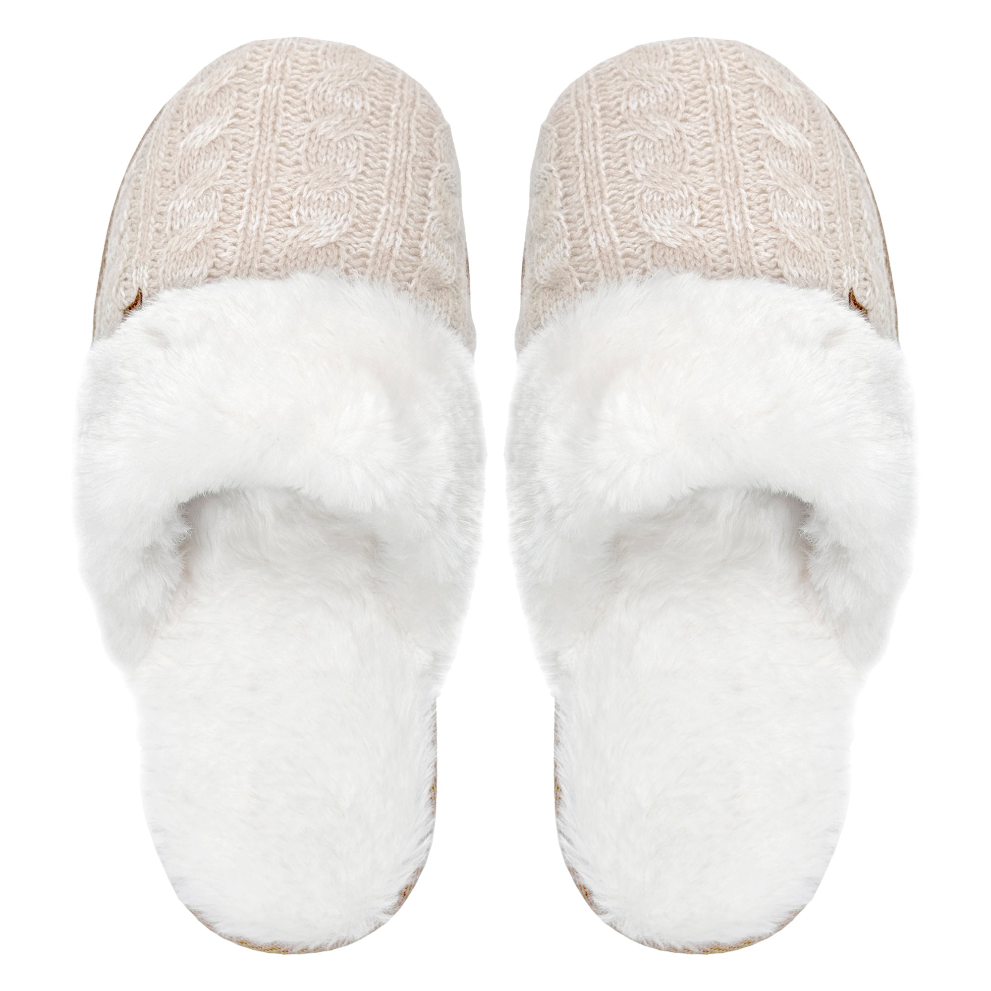 Ladies Cable Knit Faux Fur Thermal Winter Slippers