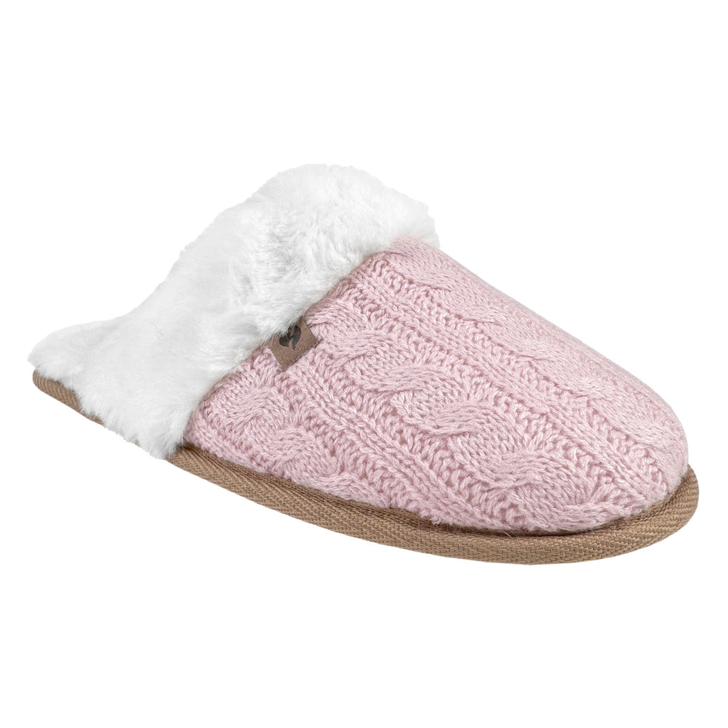 Ladies Cable Knit Faux Fur Thermal Winter Slippers