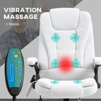 Vinsetto Massage Recliner Chair Heated Office Chair with Six Massage Points Linen-Feel Fabric 360\'c2\'b0 Swivel Wheels Cream White