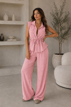 Tie Waist Collar Top & Pocket Trouser Two Piece Co-Ord Set