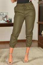 Wet Look PU Faux Leather Look Tie Up Trouser Joggers