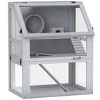 PawHut Wooden Hamster Cage with Detachable 32cm Deep Bottom, Hut, Seesaw, Exercise Wheel, Ramp, 60 x 40 x 75cm, Light Grey