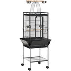 PawHut 156cm Bird Cage,Large Parrot Cage with Open Play Top, Perch, Seed Guard, Wheels, Storage Shelf, Dark Grey