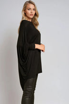 Black Oversized Batwing High Low Top
