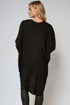 Black Oversized Batwing High Low Top