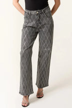 Black Wash Diamond Embellished Straight Leg Jeans
