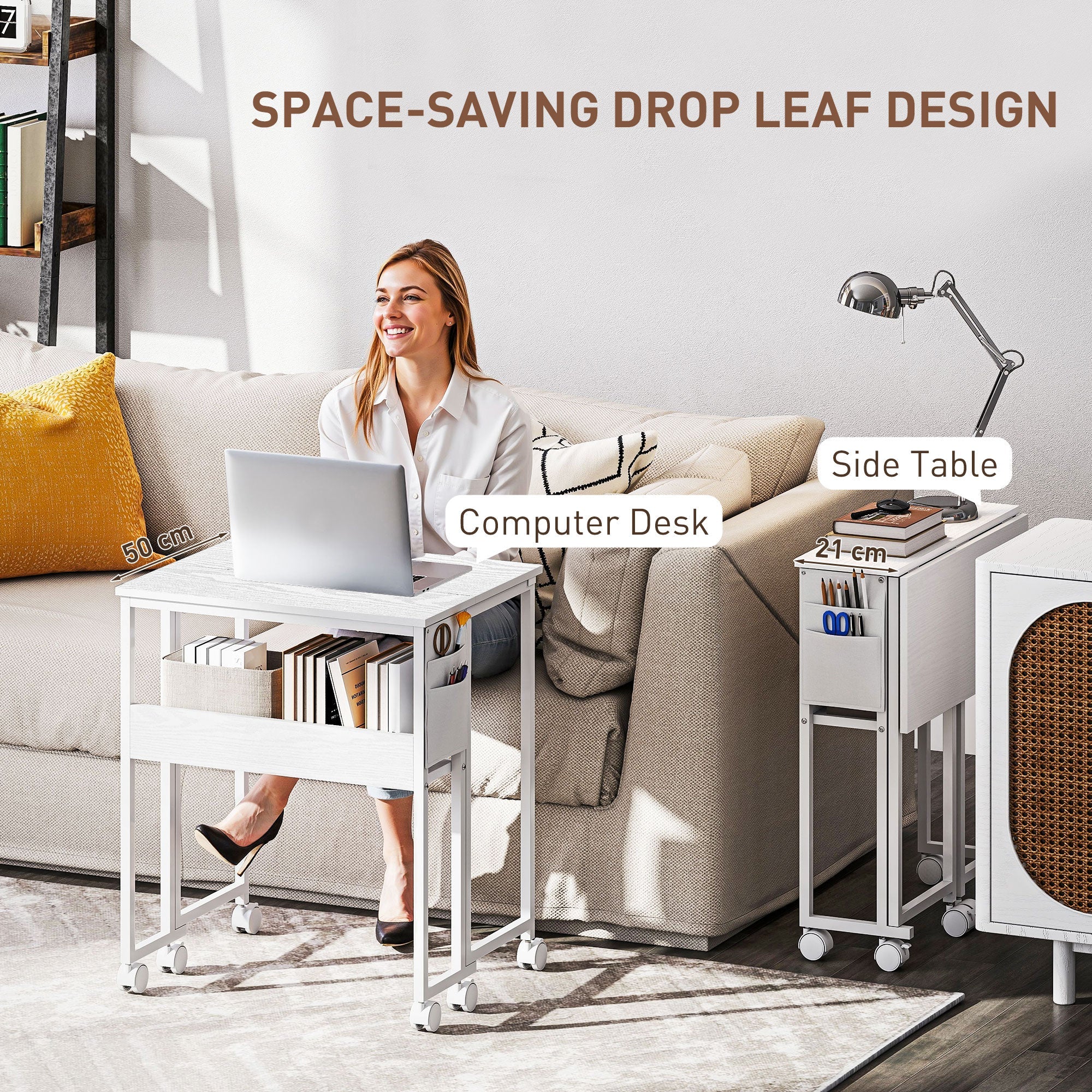 HOMCOM 63 cm Drop Leaf Writing Work Desk - White