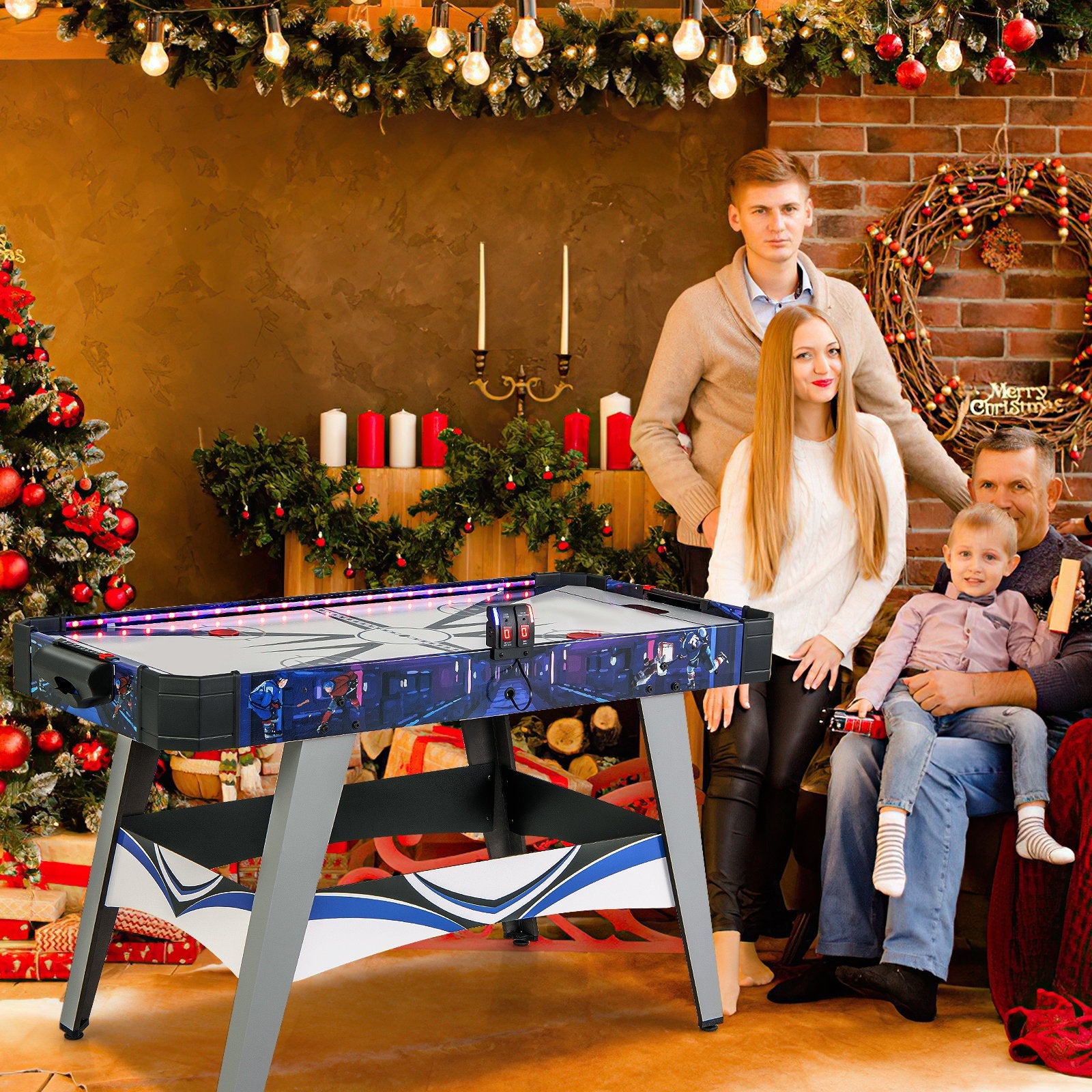 Air Hockey Game Table with 2 Pushers and Pucks-White