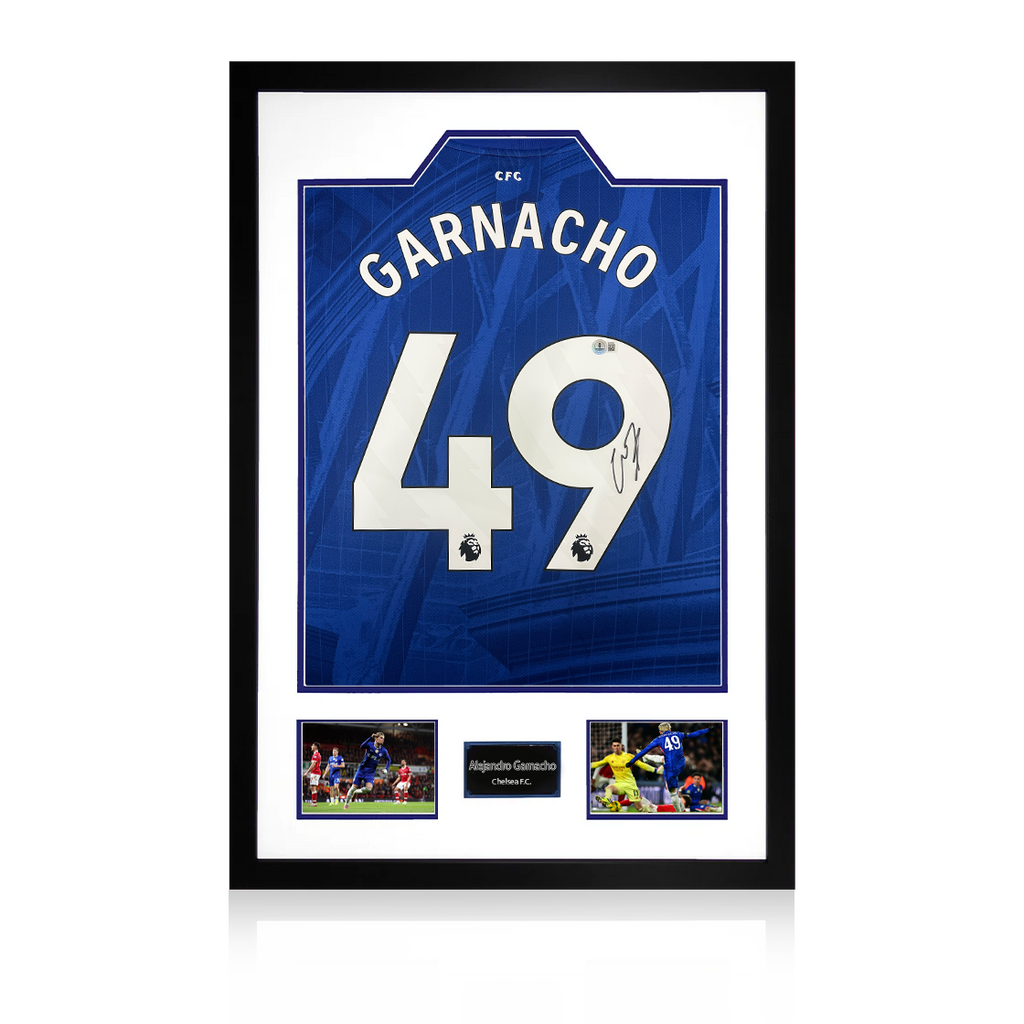 Alejandro Garnacho Signed Chelsea Shirt Premium Frame (Beckett)