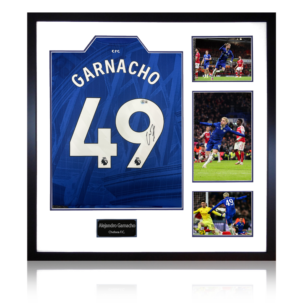 Alejandro Garnacho Signed Chelsea Shirt Elite Frame (Beckett)