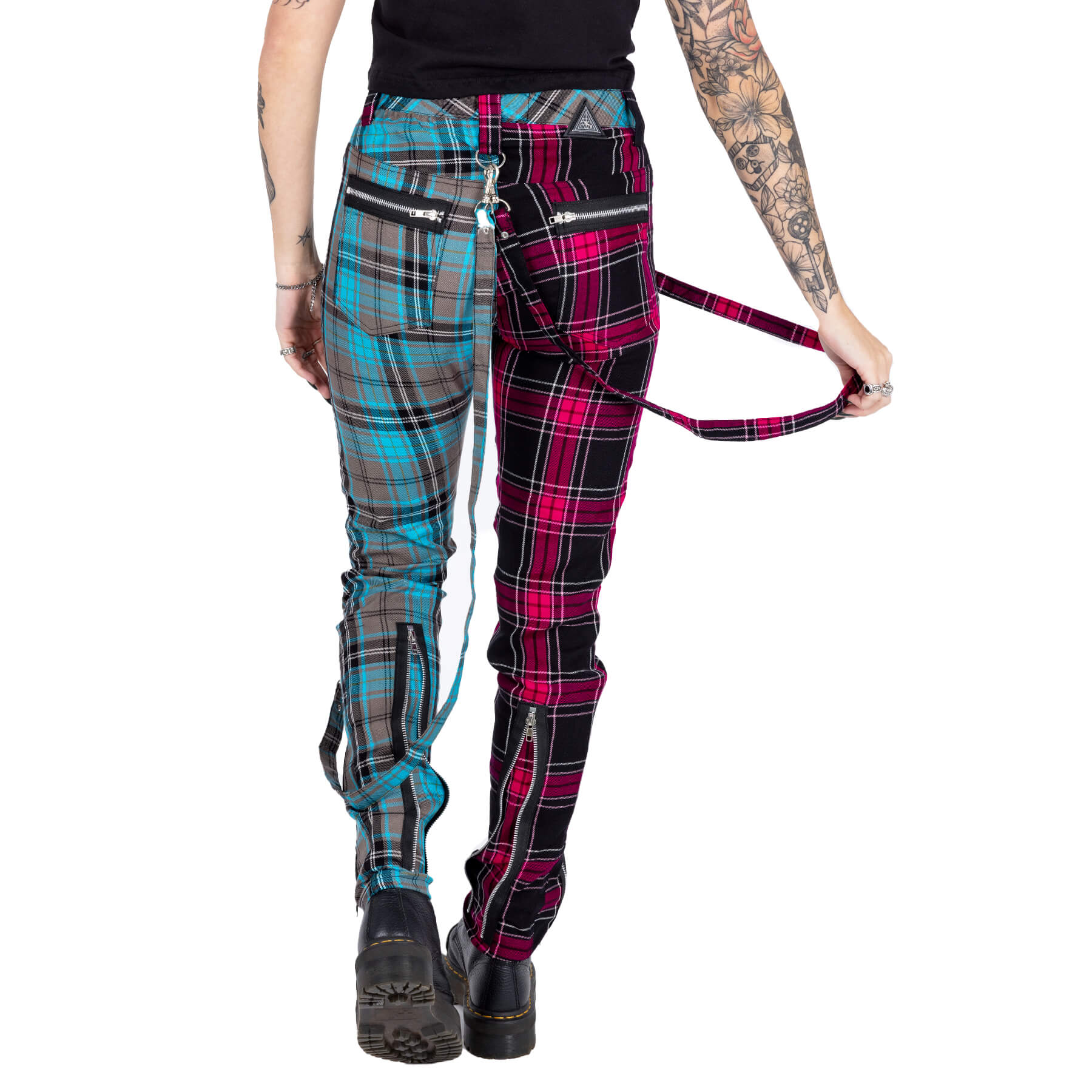 Chemical Black Azaria Pink & Blue Tartan Punk Trousers