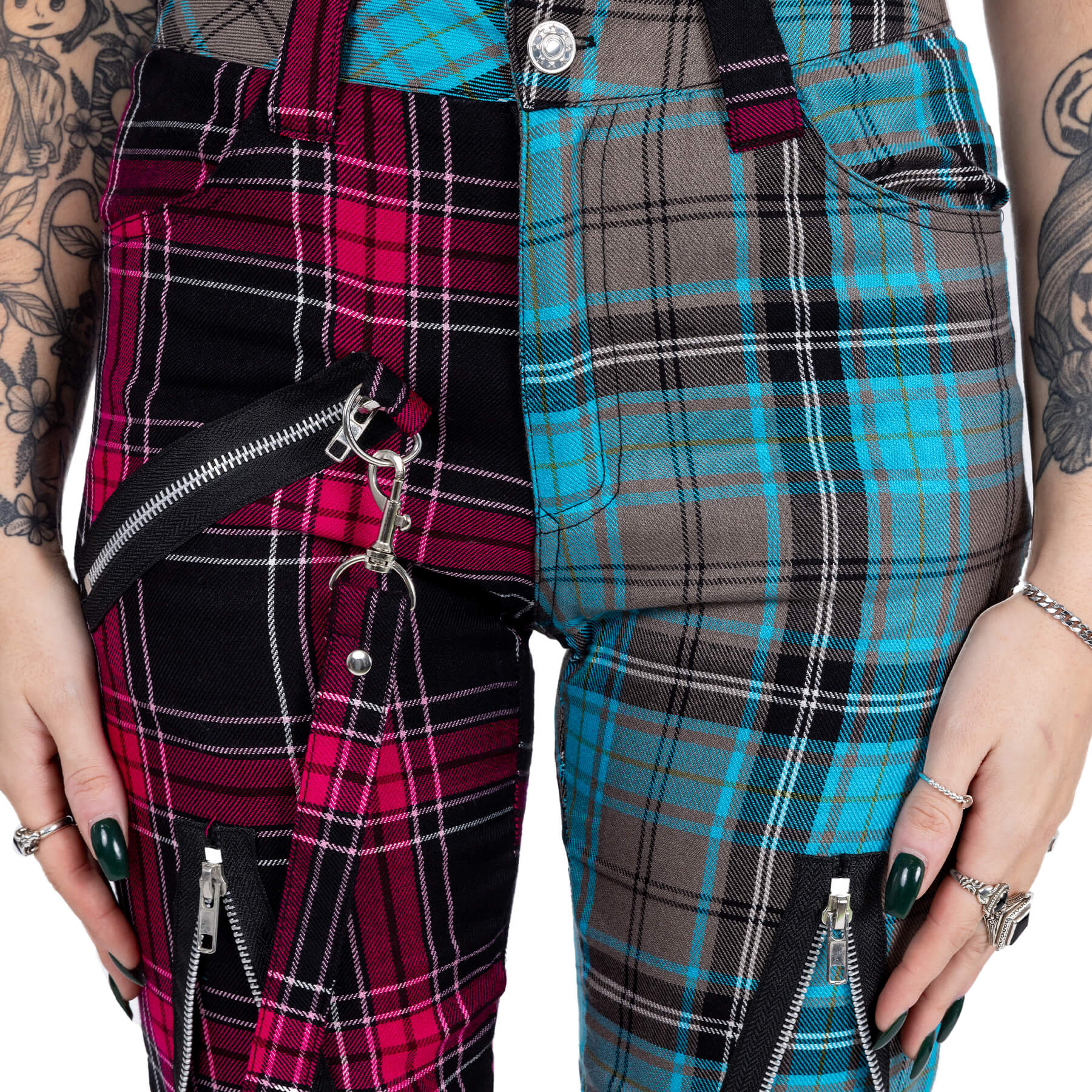 Chemical Black Azaria Pink & Blue Tartan Punk Trousers