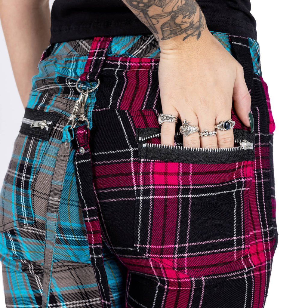 Chemical Black Azaria Pink & Blue Tartan Punk Trousers