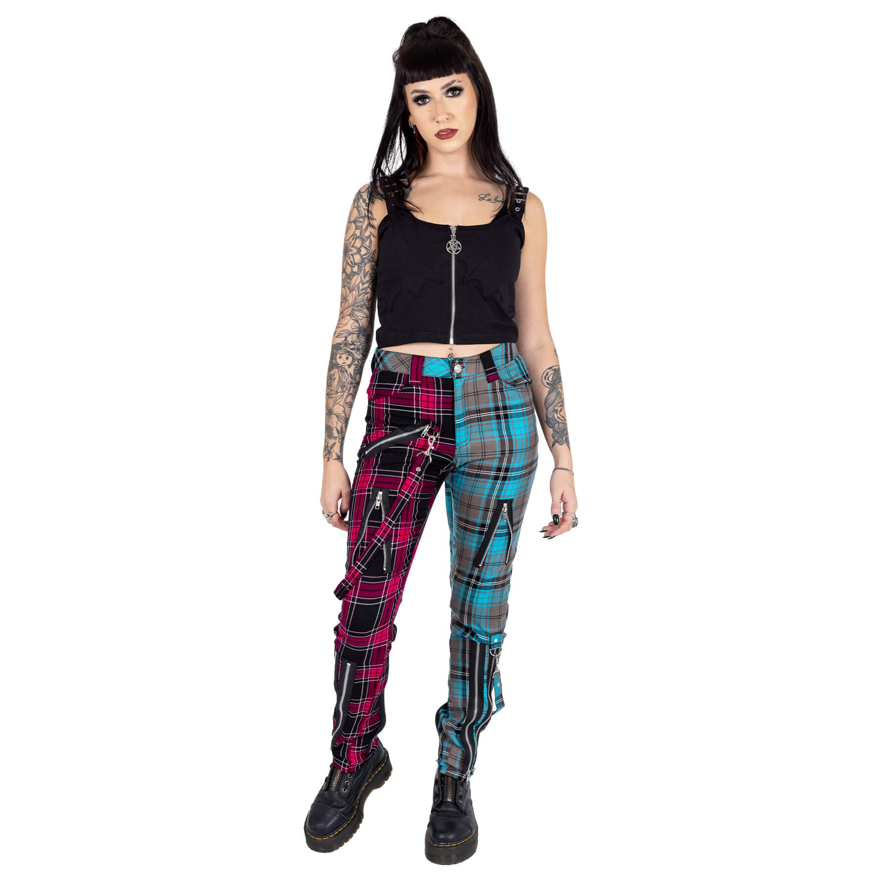 Chemical Black Azaria Pink & Blue Tartan Punk Trousers